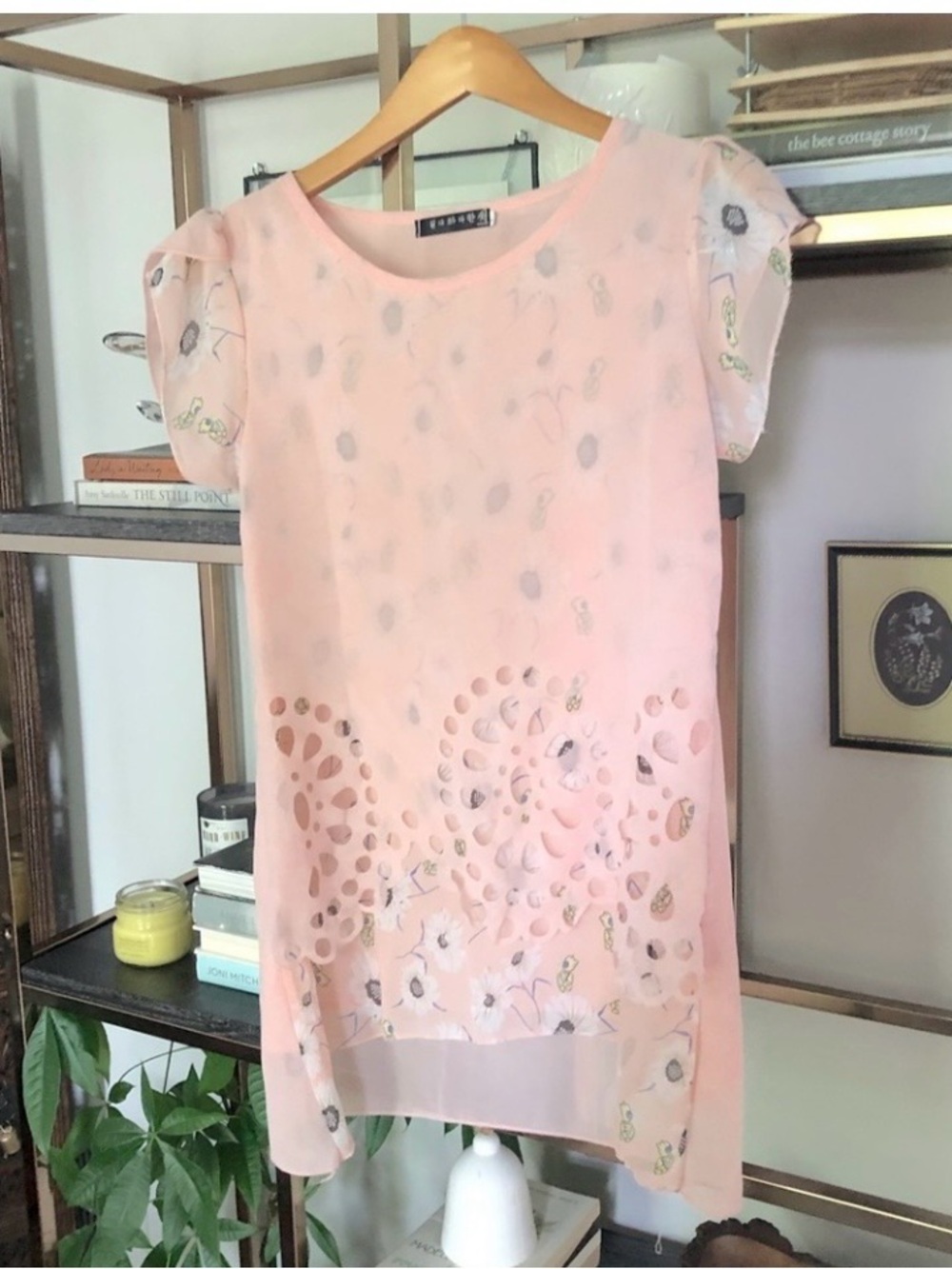 Pretty in Pink Zara Soft Pink Floral Laser-Cut Out Short Sleeve Blouse